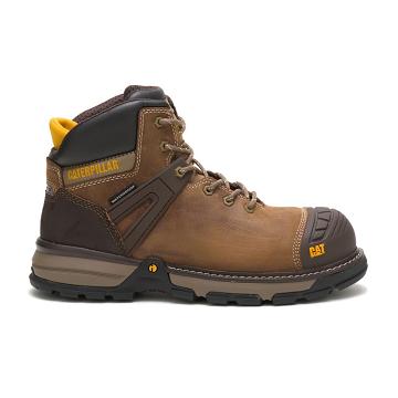 Bota de trabalho masculina Caterpillar 6 precisão impermeável biqueira  composta trigo 90808